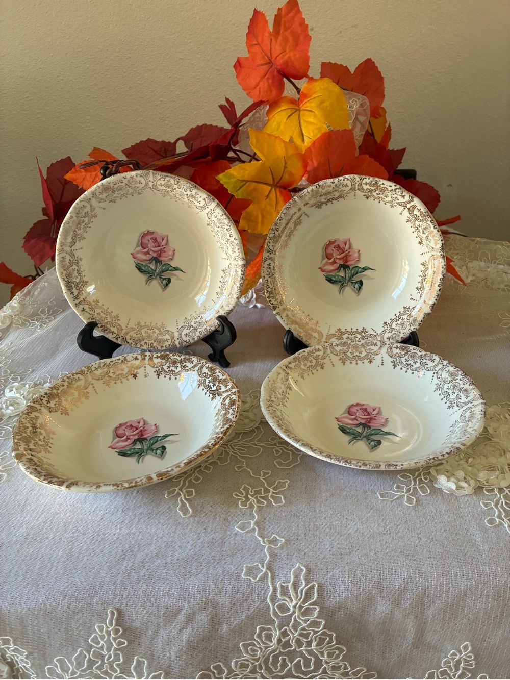 Vintage Pink Rose Porcelain Serving Bowls - Set of 4